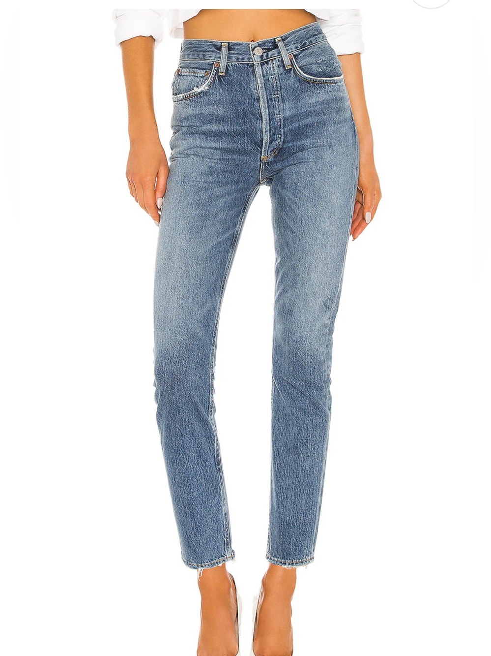 Agolde Women’s Cropped Straight-Leg Jeans in Medium Blue Wash